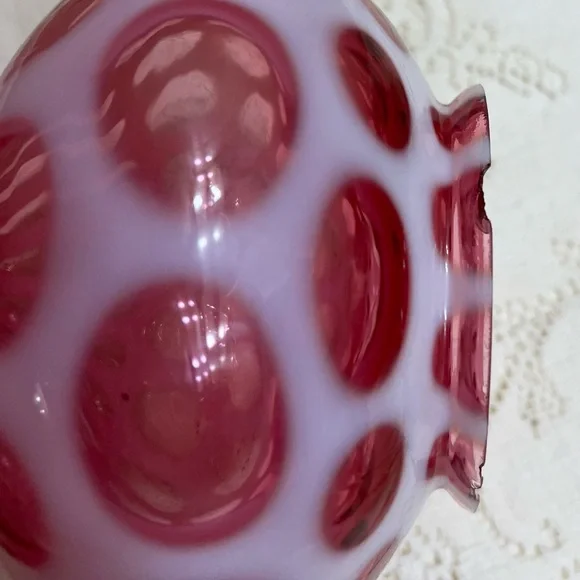 Vintage Fenton Opalescent Coin Dot Cranberry Boudoir Glass Lamp Light PAIR Marbl - Picture 11 of 16